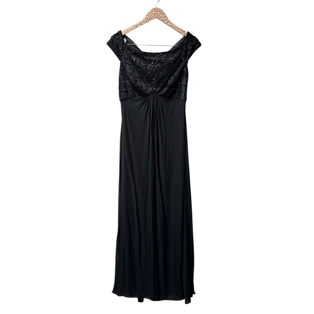 Tadashi Shoji Collection Sleeveless Embellished Long Silk Maxi Dress Black 10